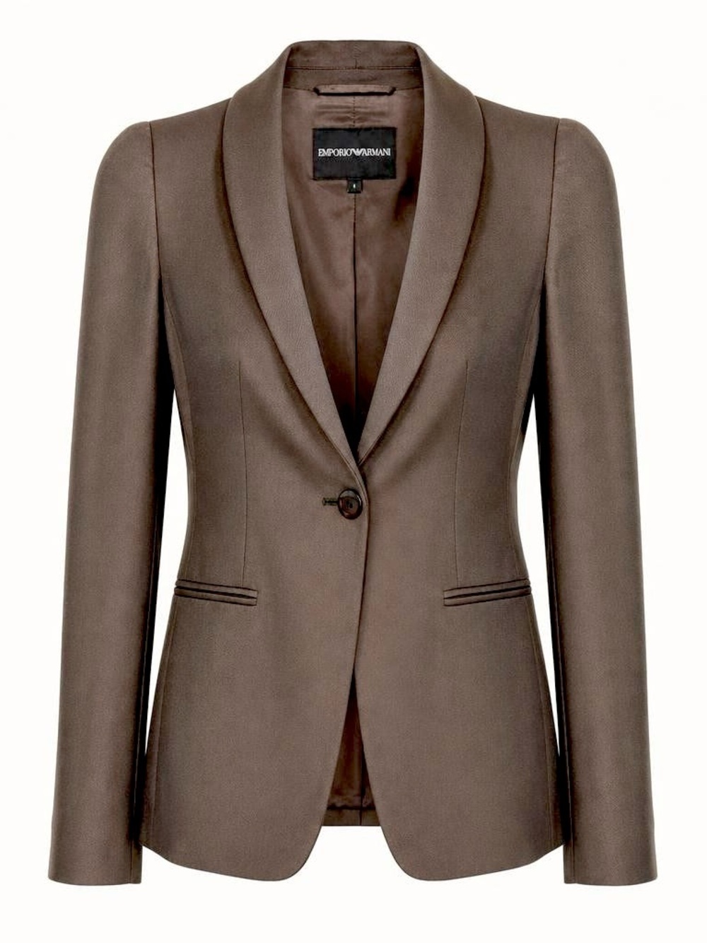 Emporio Armani Single-Button Brown Blazer Jacket, Satin-Look Tailored Suit Coat